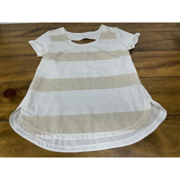 Lululemon Lightened Up Short Sleeve Stroll Stripe Cashew White T-Shirt Size 6 - Picture 1 of 11